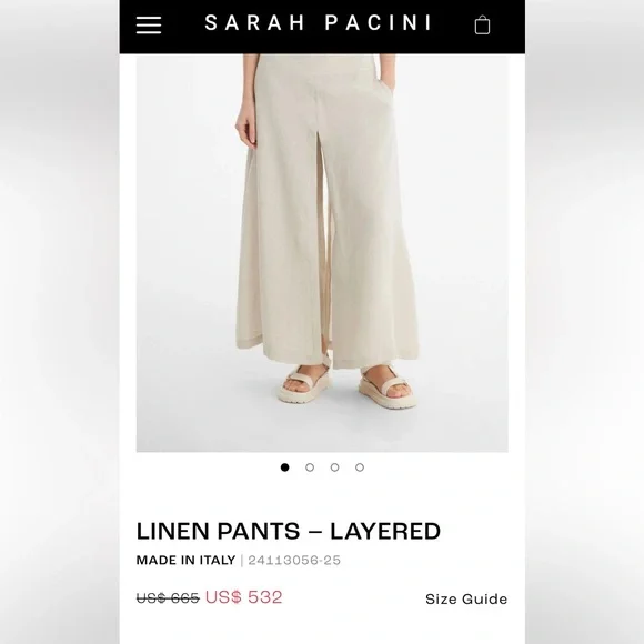 Sarah Pacini Oatmeal Beige Linen Harem Wide Leg Designer Pants with Sash Belt M - Picture 11 of 12